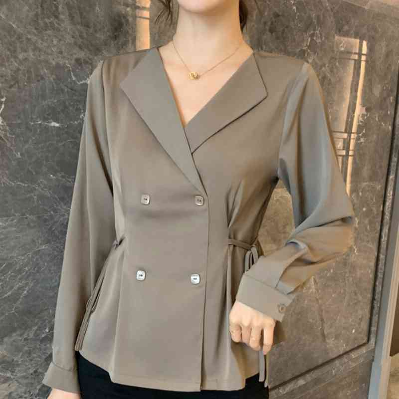 

Fashion Woman Blouses Long Sleeve Blouse Women V-neck Office Blouse Chiffon Blouse Women Tops Womens Tops And Blouses C515 210602, Haze ash