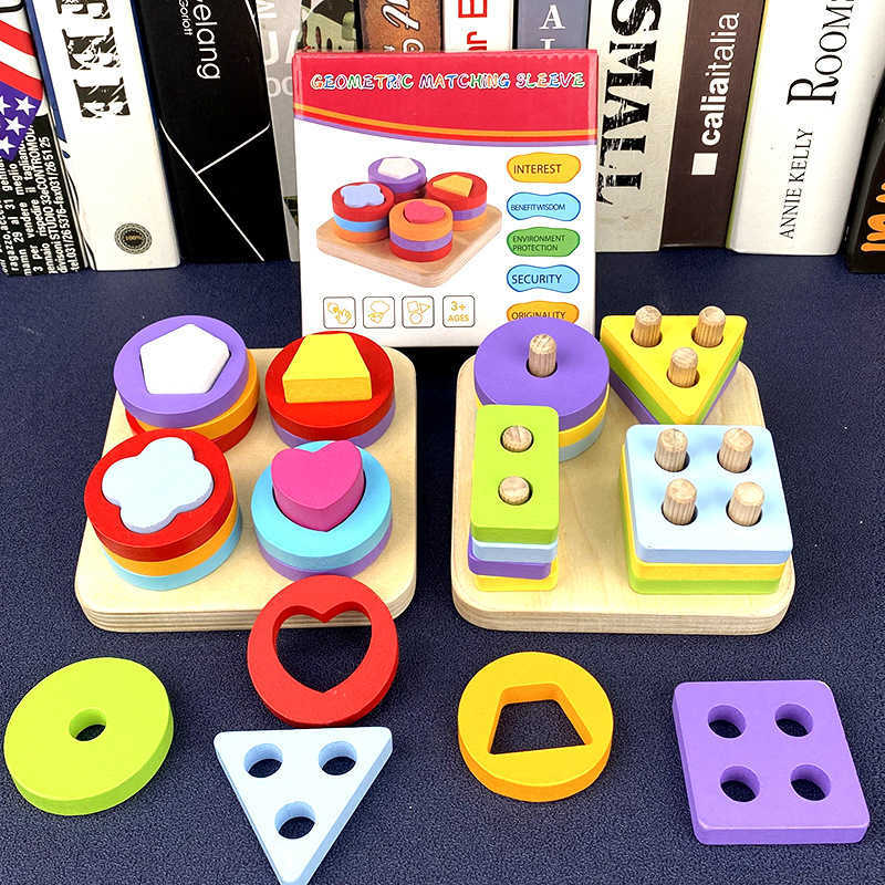 

Wooden Montessori Toy Building Blocks Colorful Geometric Matching Hands-on Ability Children Early Learning Exercise Educational Toys Kids Toys