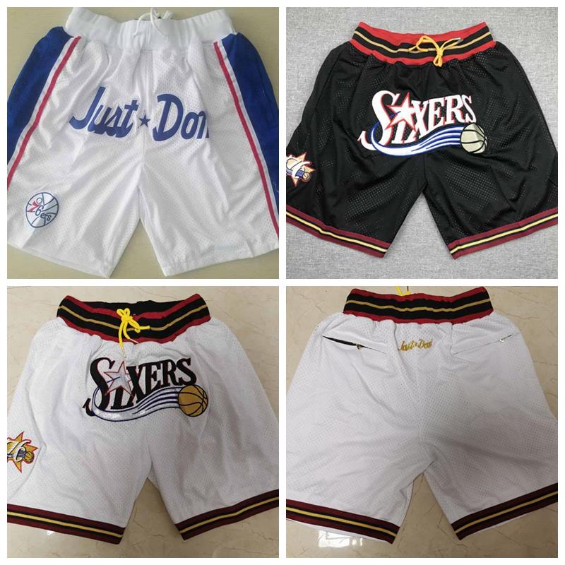 

Men Philadelphia 76ers just don shorts, Finely embroidered basketball shorts,Fine tight embroidered zip-up pocket basketball shorts, Black
