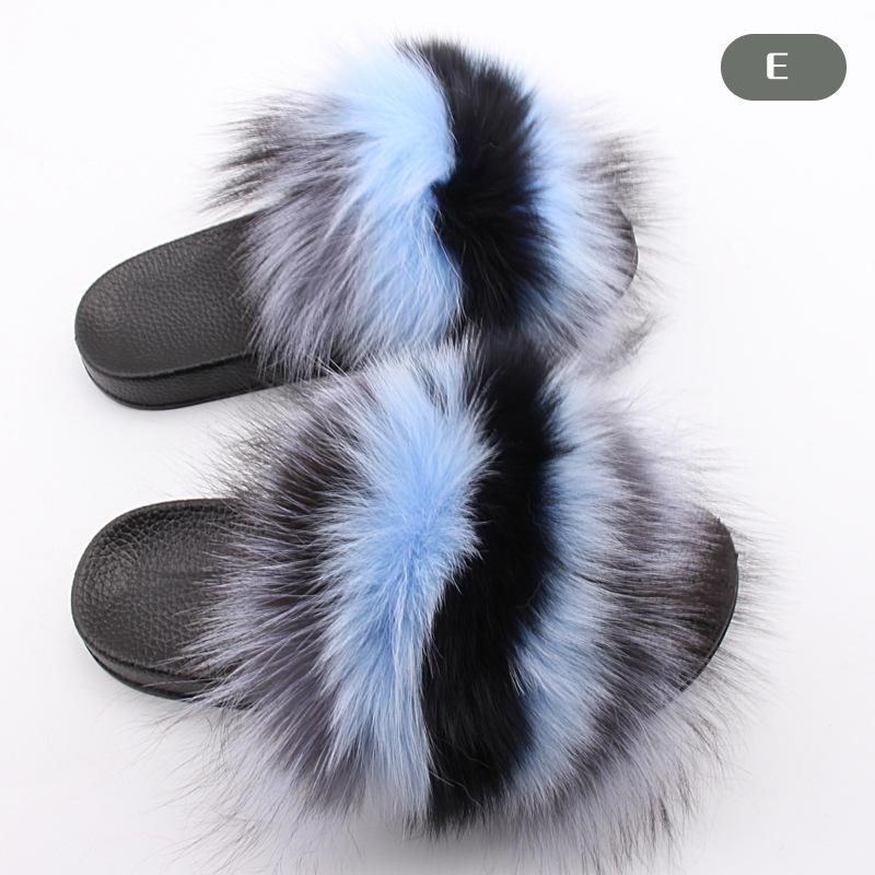 

Hair Slippers Women Fur Home Fluffy Sliders Plush Furry Summer Flats Sweet Ladies Shoes Large Size 43 Cute Pantufas, Black