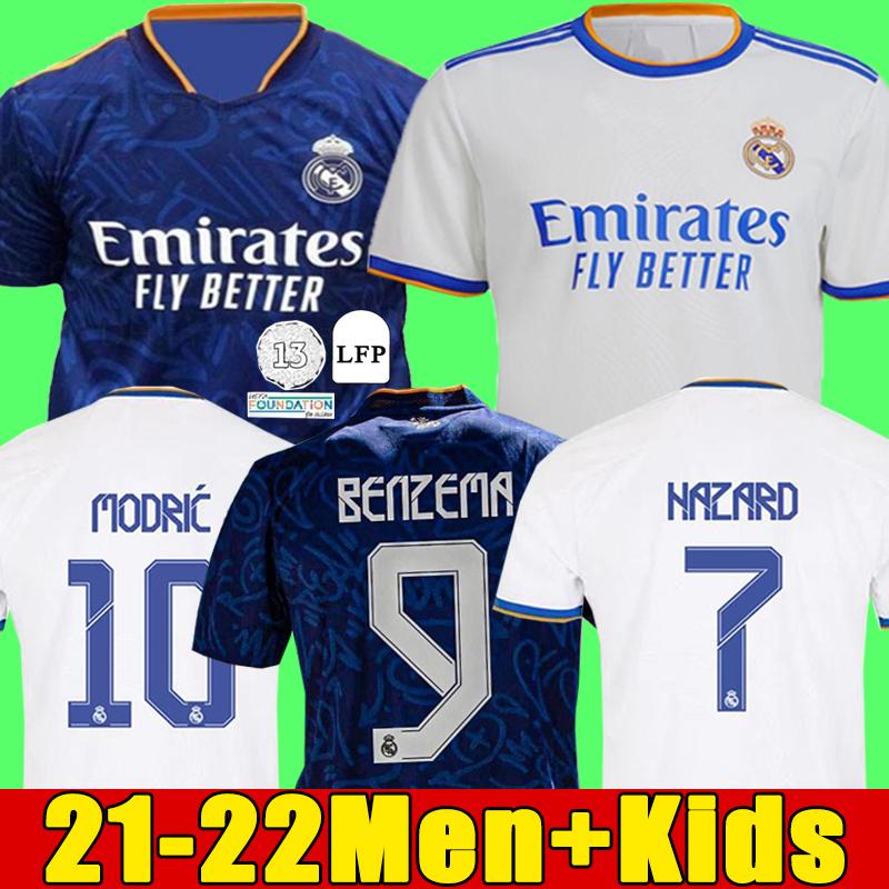 

jerseys 21 22 REAL MADRID soccer football shirts ALABA HAZARD BENZEMA ASENSIO MODRIC MARCELO camiseta men + kids kit 2021 2022, Blue