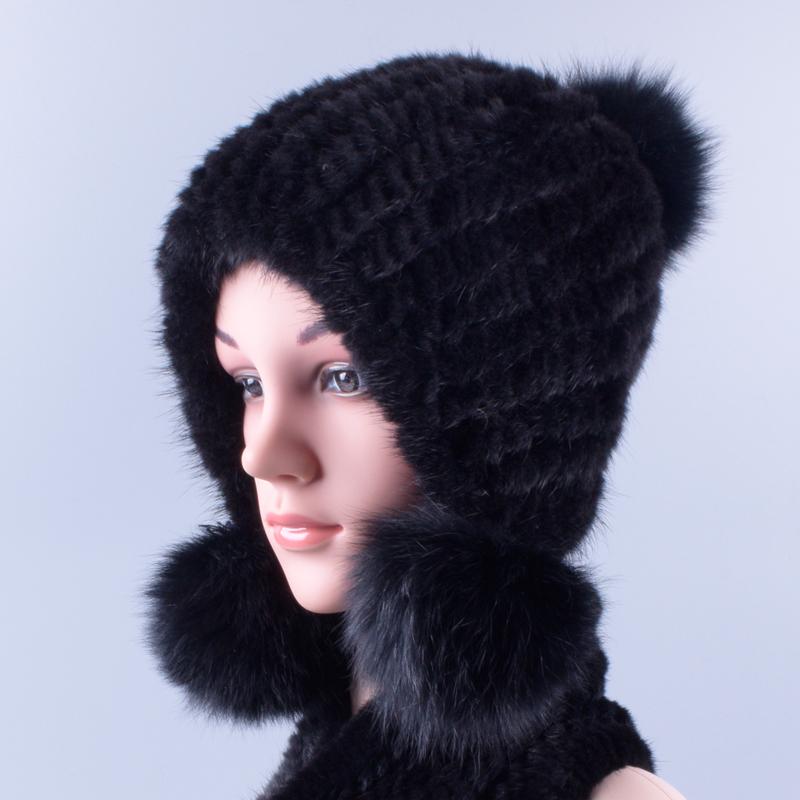 

Mink Hat Female Woven Earmuffs Cute Fur Ball Outdoor Warm Winter Korean Version Beanie/Skull Caps, Blue;gray