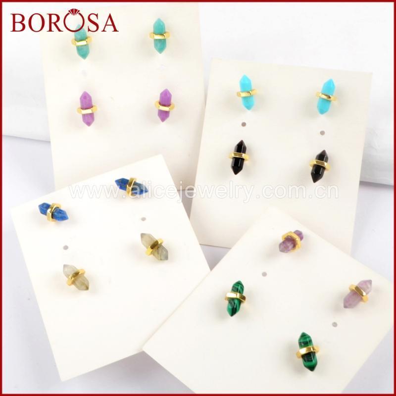 

Stud BOROSA 5Pairs Natural Multi-kind Stone Faceted Point Earrings Druzy A-gate Lapis Amazon Studs Earring Jewelry ZG0348, Golden;silver