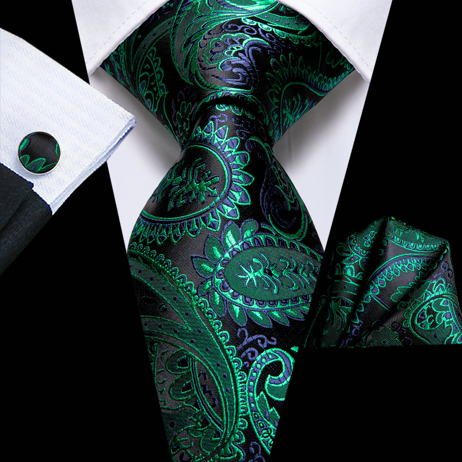 

Hi-Tie Silk Paisley Necktie and Pocket Square Cufflinks Set