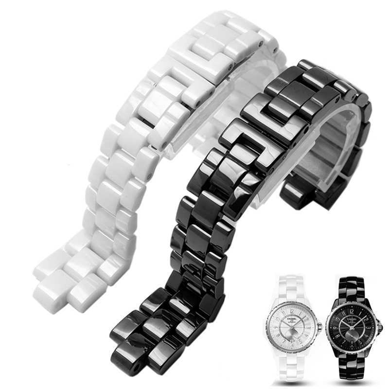 

Convex Watchband Ceramic Black White Watch for J12 Bracelet Bands 16mm 19mm Strap Special Solid Links Folding Buckle H0915