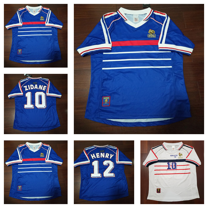 

1998 Retro version FRANCE soccer jersey 96 98 02 04 06 ZIDANE HENRY MAILLOT DE FOOT Soccer shirt 2000 Home Trezeguet football uniform, 98 fr-home