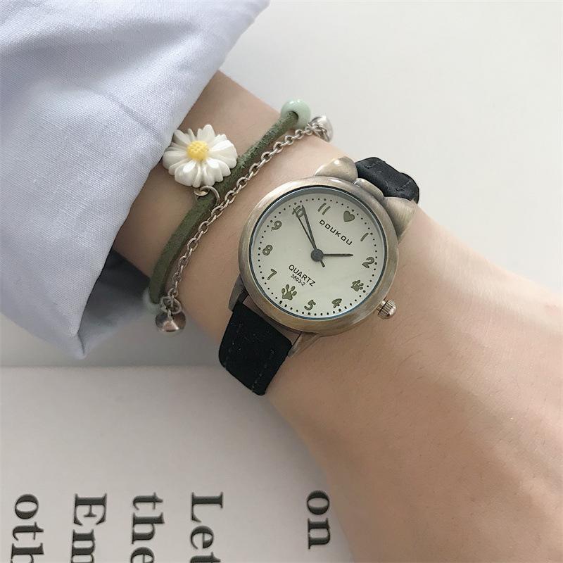 

Wristwatches Retro Women Fashion Watches Cute Bow Design Vintage Leather Ladies Casual Female Quartz Clock Gift Zegarek Damski, Brown