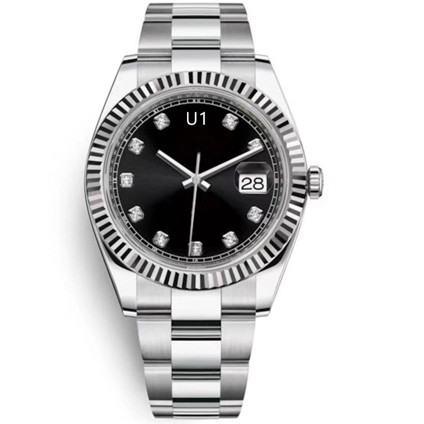 U1 ST9 Black Diamond Dial Datejust Fluted Bezel Watch 41mm 126333 126334 Automatic Mechianical Wristwatches Oyster Strap Sapphire Movement Mens Watches, 19