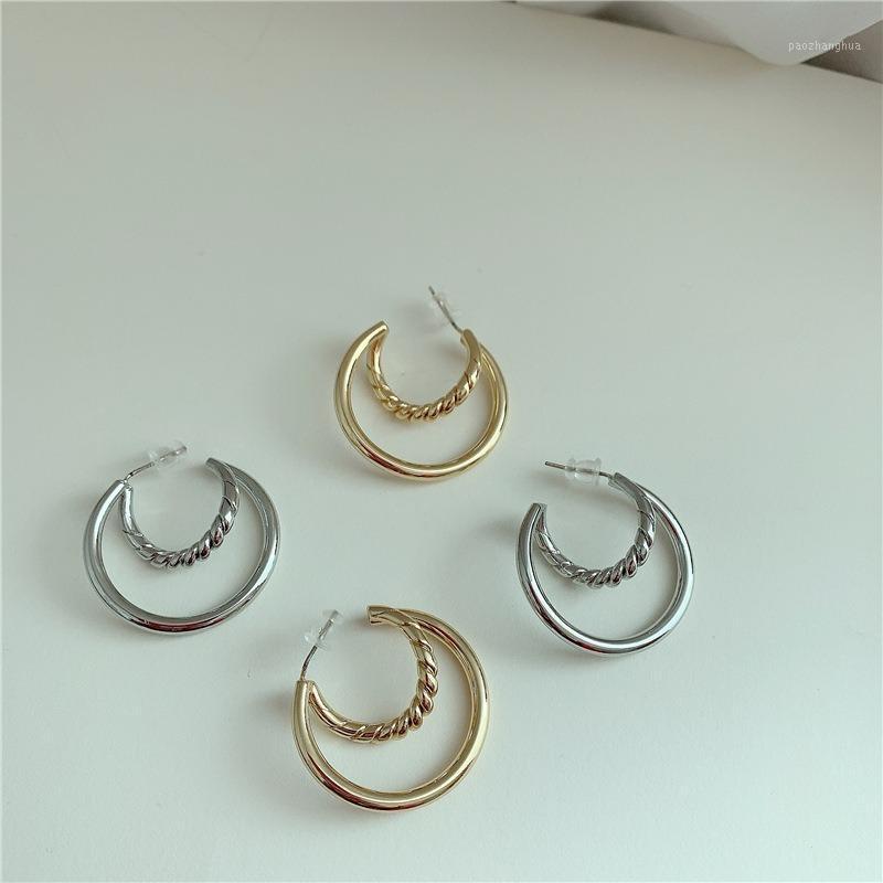 

Hoop & Huggie Orgin Summer Minimalist Multilayer Metal C Shape Earrings For Women Irregular Silver Color Jewelry Accessories, Golden;silver