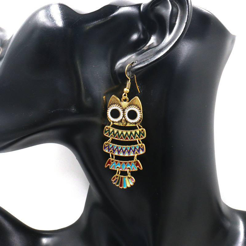 

Ancient bronze Bird Owl Earrings Enamel Animal Hook Chandelier Dangle Earrings for Women Fashion jewelry will and sandy