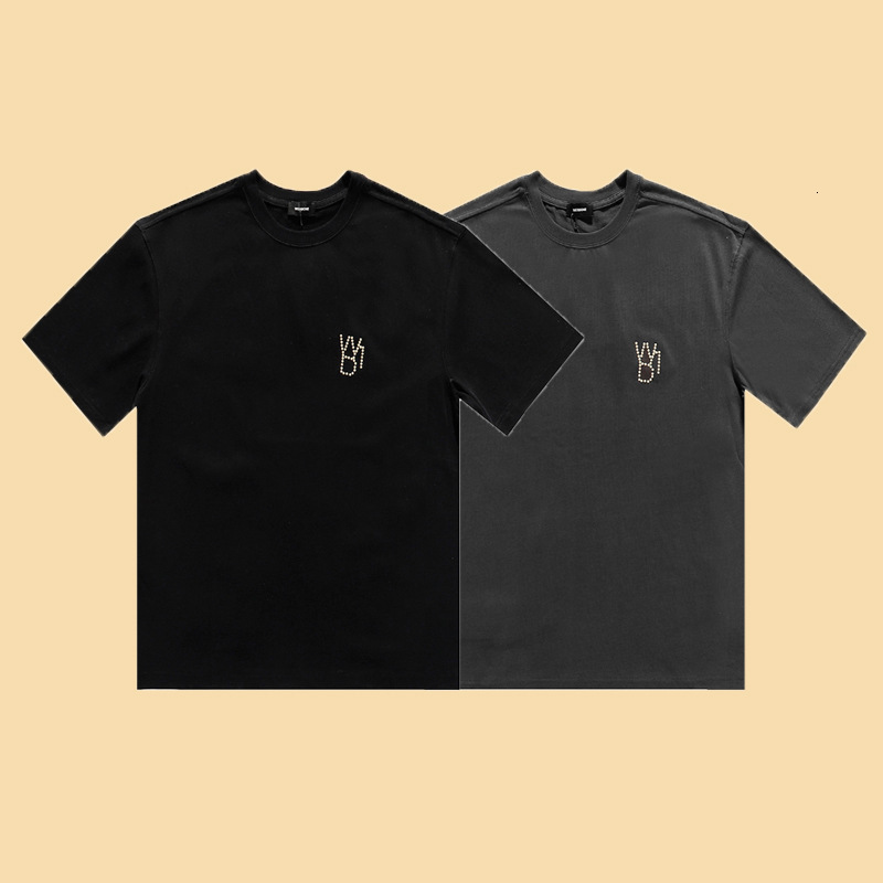 

T-Shirt Tees Tee High version summer pearl drill round neck short sleeve tshirt men's and women's style top couple's, Gray