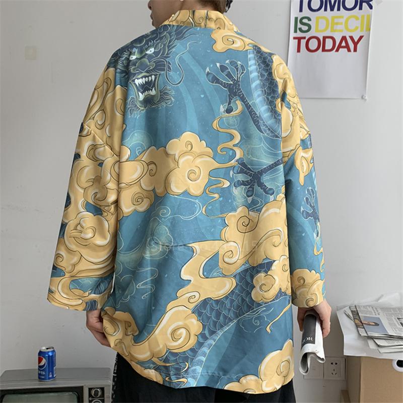 

Japanese Kimono Cardigan Men Haori Yukata Male Samurai Costume Harajuku Summer Sunscreen Jacket Ukiyo-e Print Man Shirt Coat Ethnic Clothing