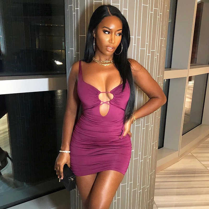 

DEAT Spring Arrivals Solid Color Sleeveless Hollow Out Lace Up Fashion Women Mini Suspender Dress MZ889 210709, Purple