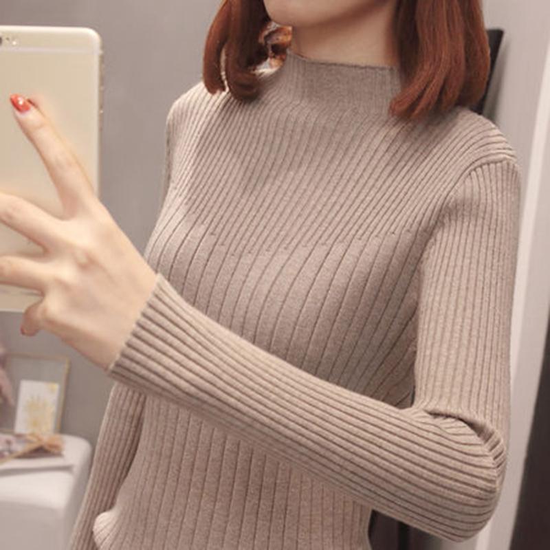 

Women's Sweaters 2021 Spring And Autumn Korean Slim Thin Half Turtleneck Sweater Bottoming Shirt Long-sleeved Top RQ201, Beige
