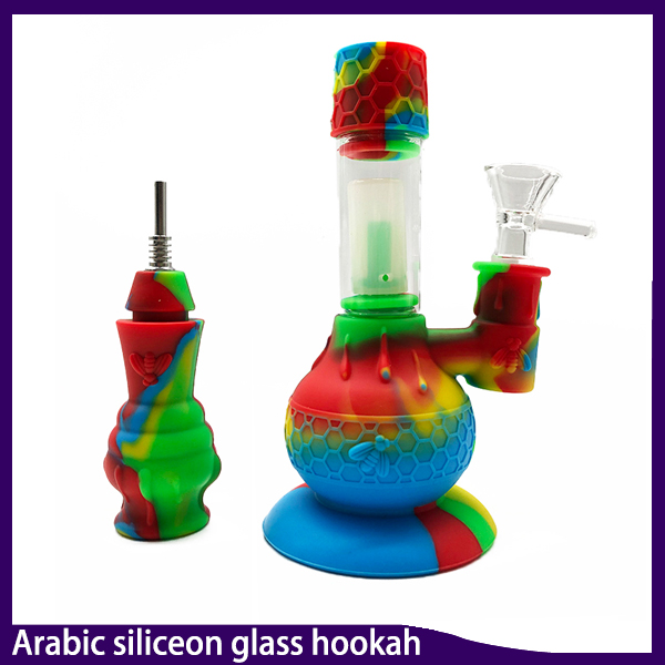 

Arabic Silicone glass hookah Bongs Percolators water pipes shisha tube Glass sets With Glass Bowl Mini Bongs dab rigs