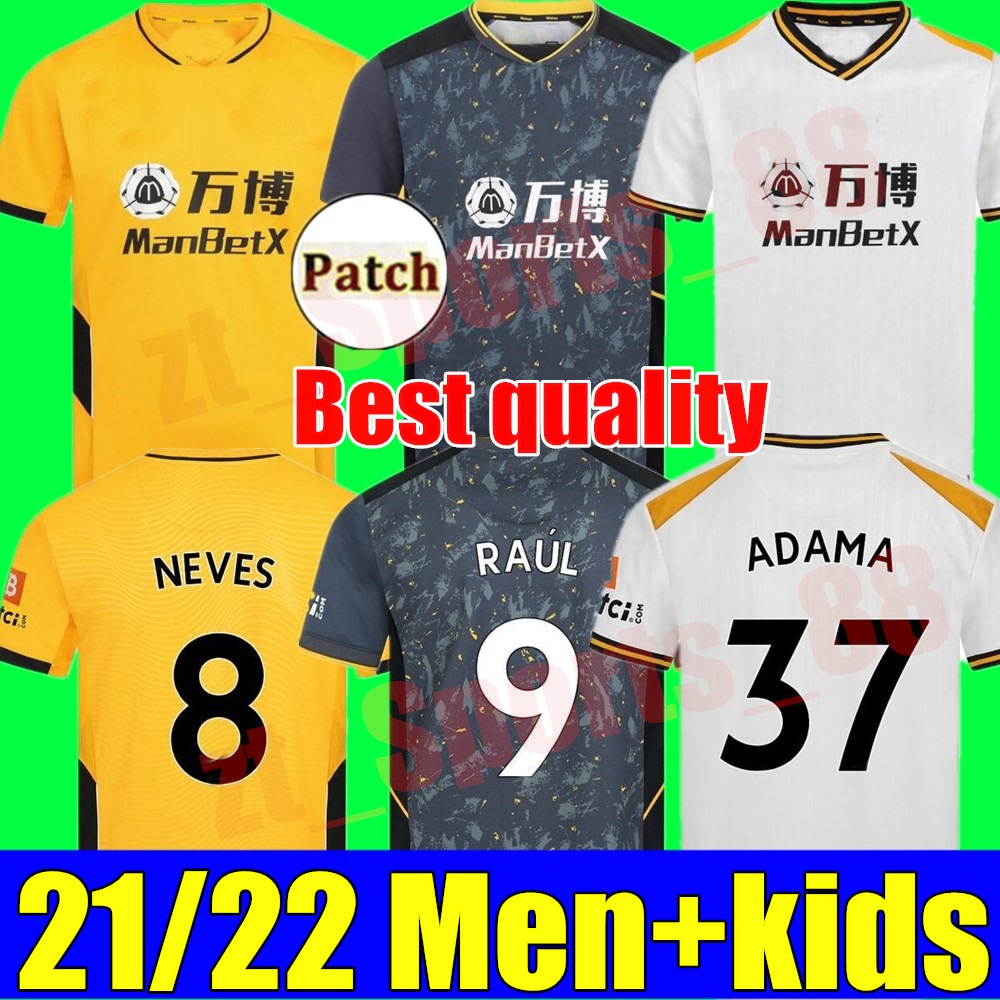

2021 2022 Wolves Soccer Jerseys Home away 3rd 21 22 ADAMA SEMEDO RAUL NETO NEVES Wanderers J.OTTO PODENCE Wolverhampton Football Shirts adul, Black;yellow