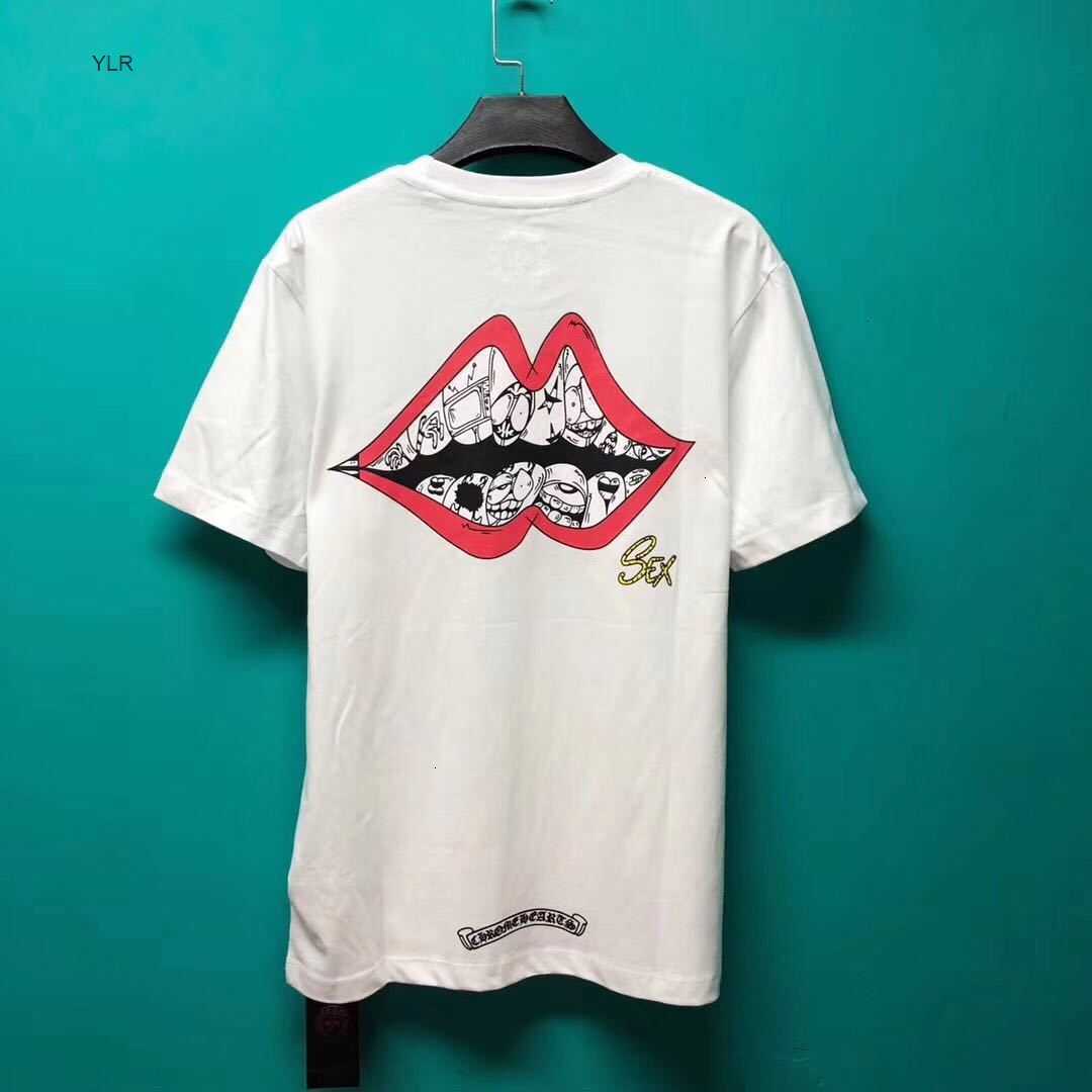 

2020 summer new crosin women's short sleeve cotton loose T-shirt horseshoe red lips loose men's half sleeve, Black