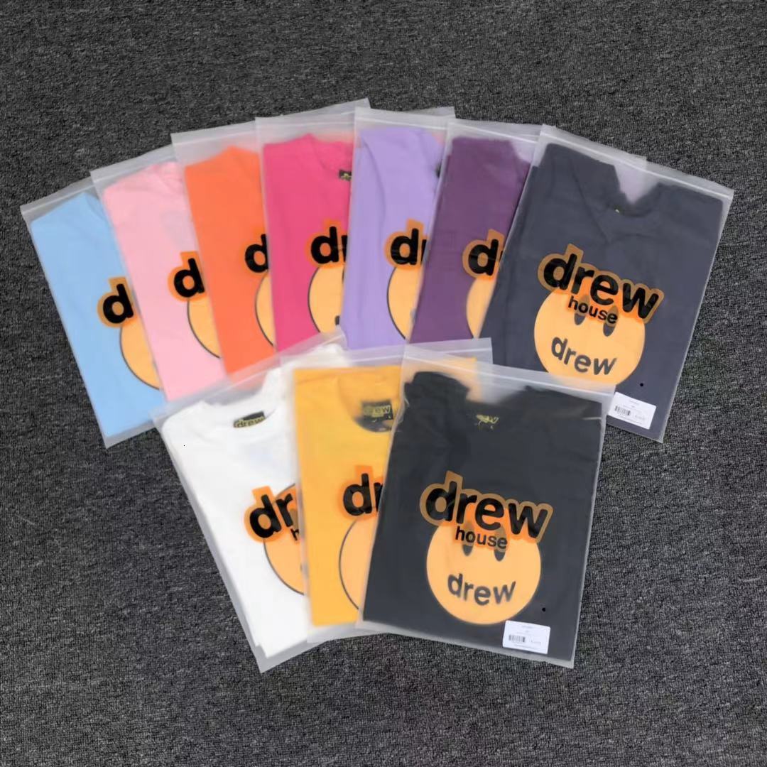 

House Drew Classic smiley face short sleeve round neck loose couple T-shirt Half Sleeve Tee high street fashion brand ins wholesale, White