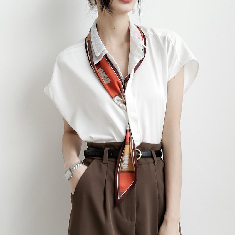 

Women' Blouses & Shirts 2021 Summer Short Sleeve Woman' Blouse Turn Down Collar Chiffon Tops For Female Office Ladies Style Thin Loose, Blue