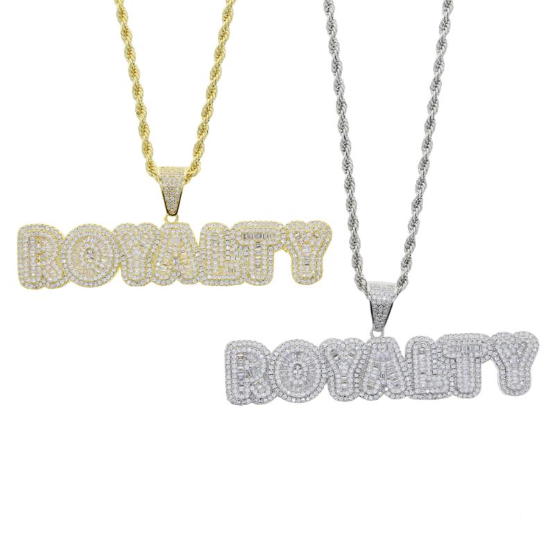 Chains Iced Out Bling 5A Cubic Zirconia Paved Royalty Letter Pendant Necklaces With Long Rope Chain HipHop Jewelry For Men BoyChains