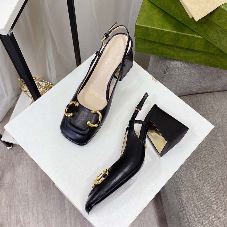 

Women Luxury Designer Heels Latest Fashion Sandals leather For Chunky Heel Metal Buckle Strap Ankle Wrap Open Toe Outdoor Party Banquet 05, #11