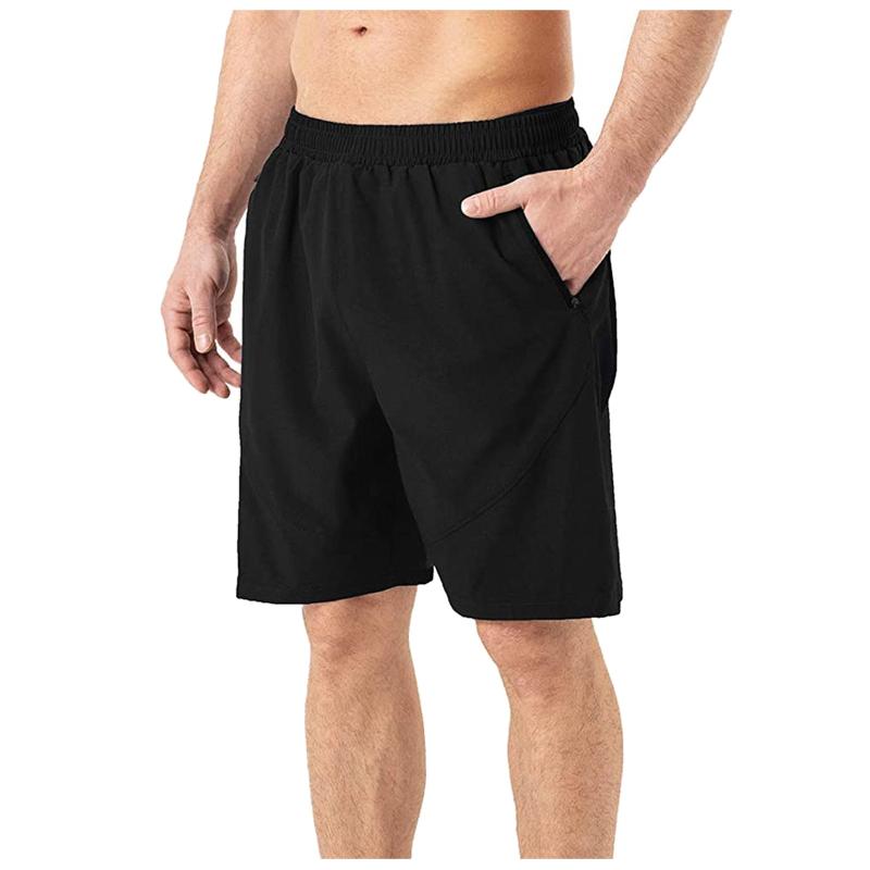 

Men's Shorts Summer Casual Men Quick Dry Sport Running Gym Lightweight With Zip Pocke Masculina Clothing, Black