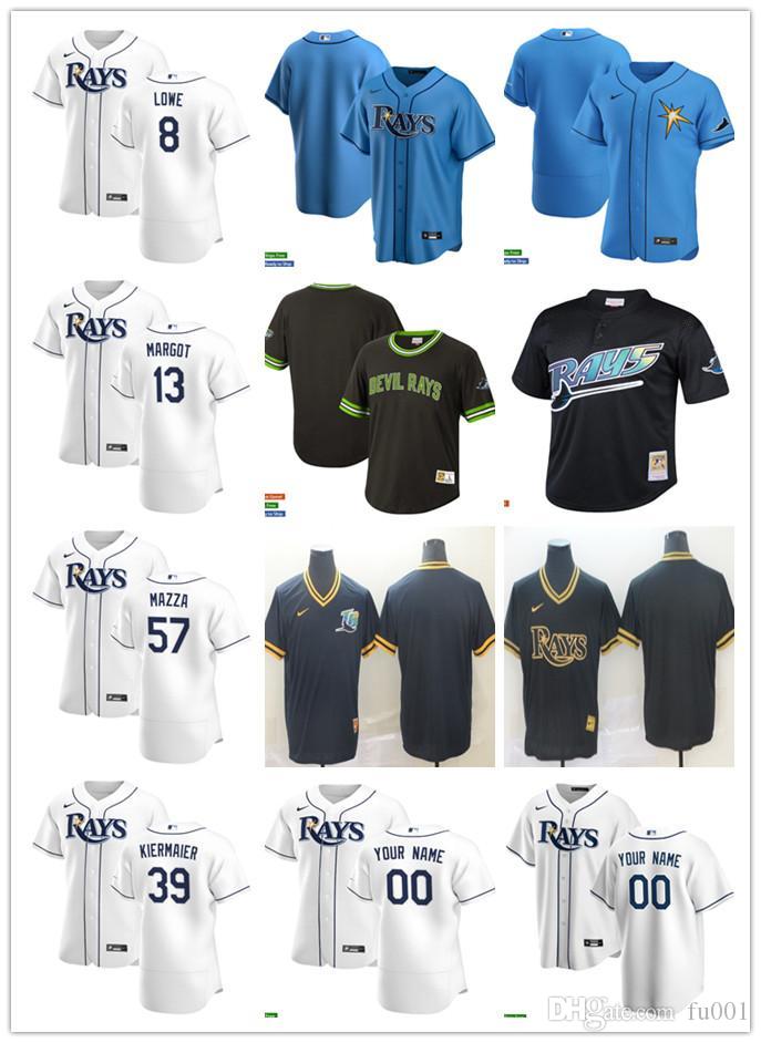 

Men Women Youth Tampa Bay Rays 39 Kevin Kiermaier 8 Brandon Lowe 13 Manuel Margot 57 Chris Mazza Custom Baseball Jersey, Blue;black