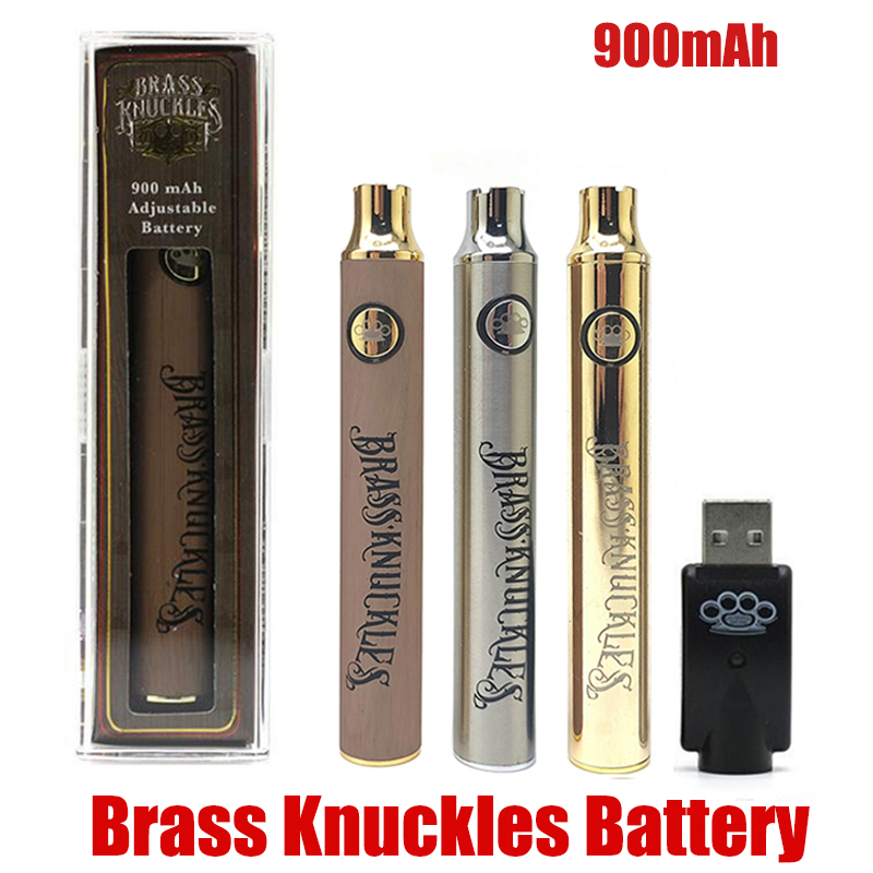 

Brass Knuckles Battery 900mAh Good Wood SS Vape Pen BK Preheat Adjusted VV Variable Voltage Usb Charger Batteries For 510 Thick Oil Cartridge Tank Stock