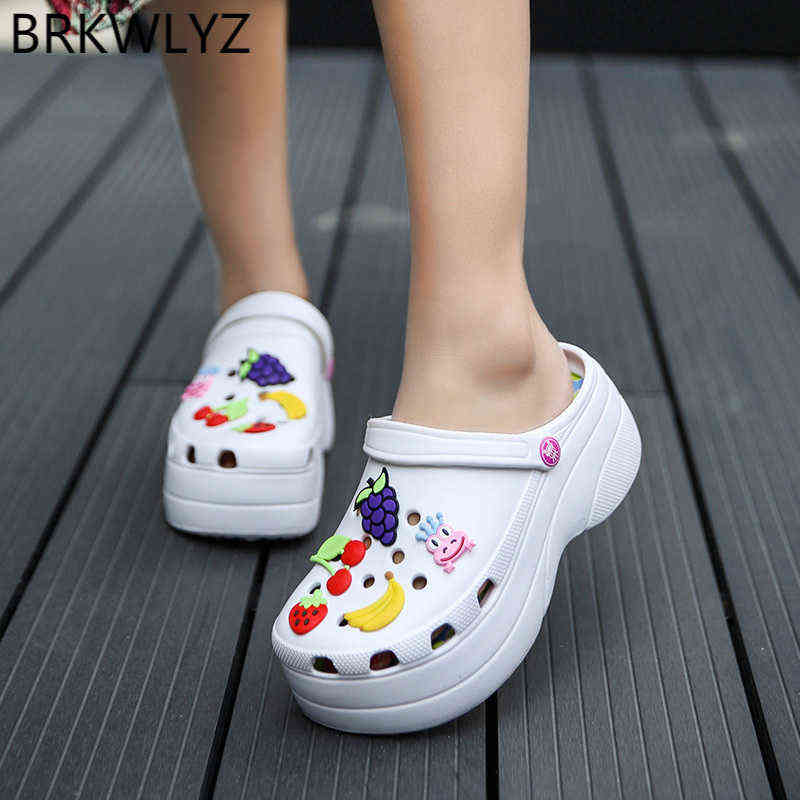 

Sandals Summer Women Clogs Platform Garden Cartoon Fruit Slippers Slip On For Girl Beach Shoes Fashion Slides Outdoor 220121, Blue