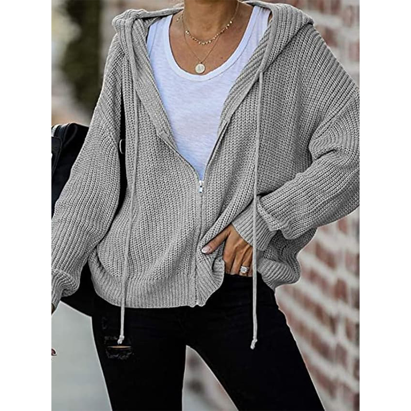 

Amazon Sweater Foreign Trade 2020 New Autumn and Winter Super Fire Hooded Sweater Coat Zipper Sweater Cardigan Spot, Black
