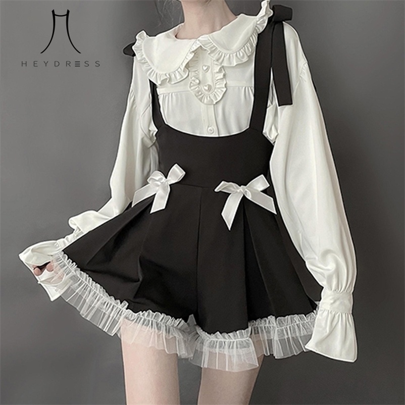 

Japanese Retro Lolita Kawali Jumpsiut Sweet Hepburn Bow Vintage Cosplay Pretty Party Cute Club Sexy Mini Black Rompers 210517, Only blouse