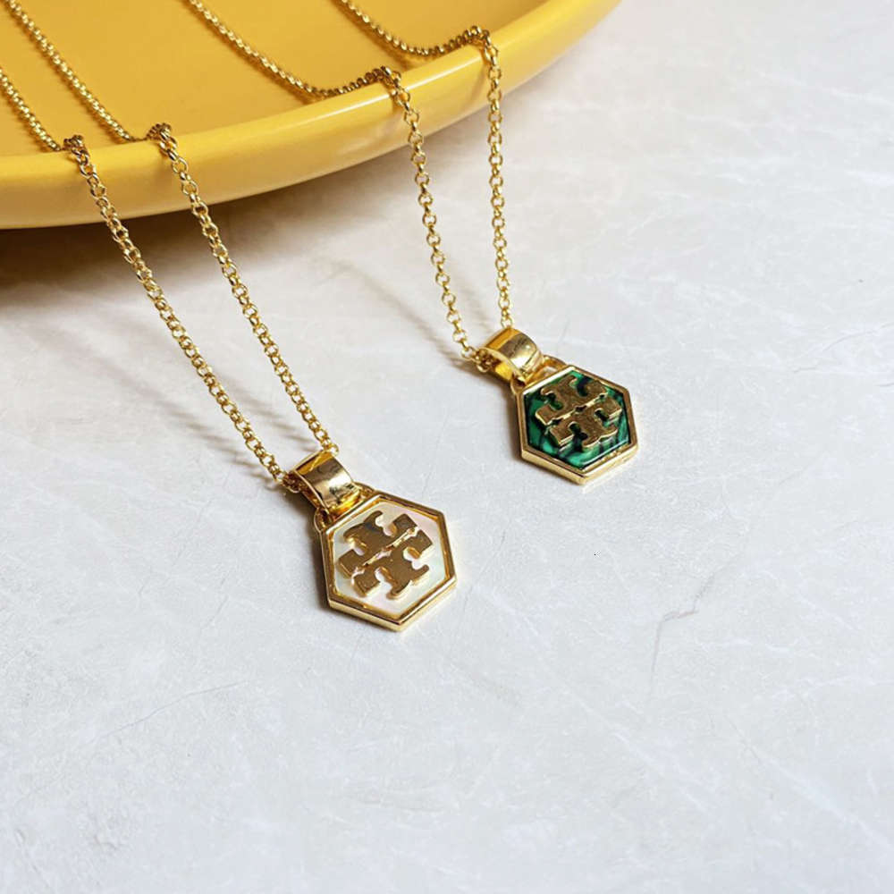 

Clavicle chainEarrings TB colorful shell gold plated classic polished hexagonal commuting necklace for women, Golden;silver
