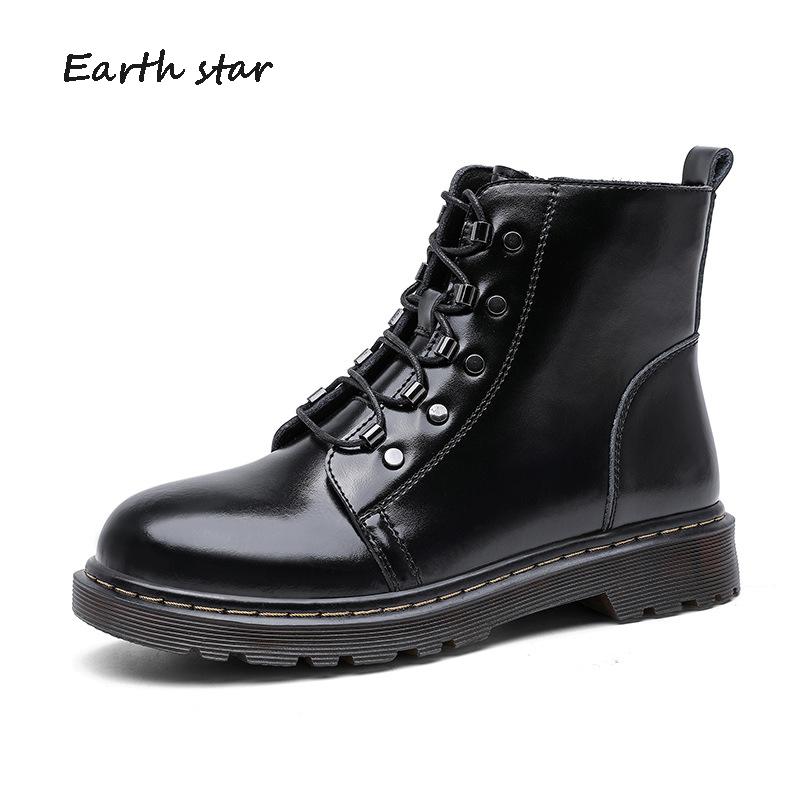Boots Retro Black Shoes Women Warm Autumn Ladies Ankle Footware Real Leather British Style Female Botas Mujer
