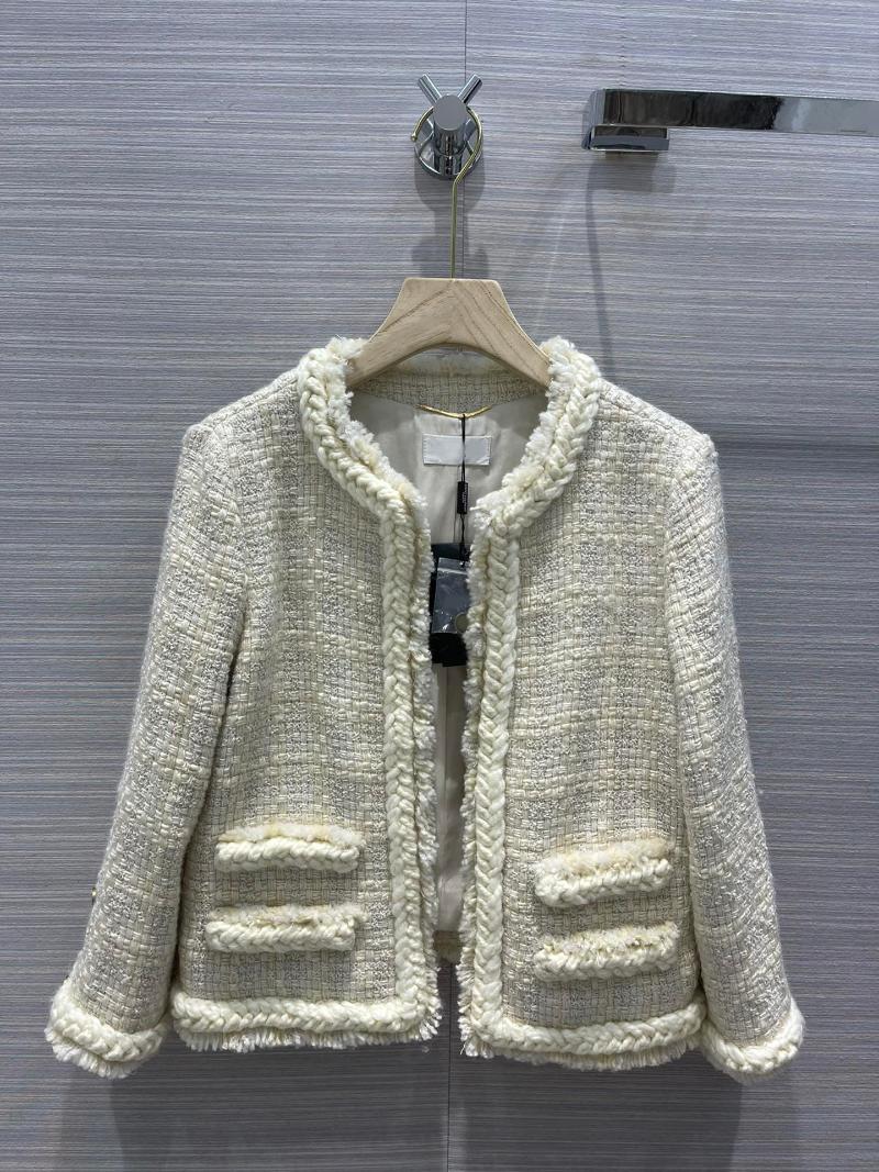 

Women' Jackets Top Quality 77% Wool Tweed For Women High-end Brand 3D Cut Hand Weave Plaid Lady Solid 2021 Autumn, Beige