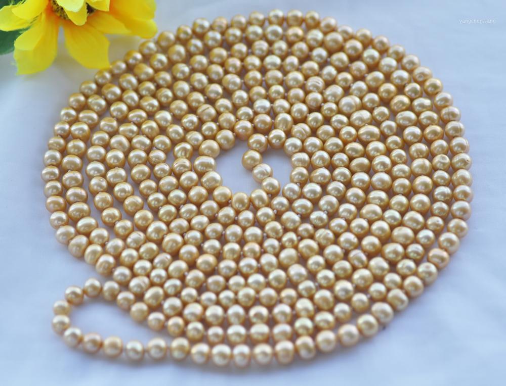 

18"~100" 8mm Yellow Round Freshwater Pearl Necklace Chains