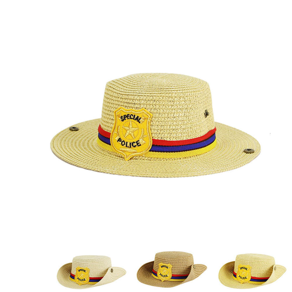

British straw hat children's summer sun protection boys' Korean fashion girls' beach, Yellow
