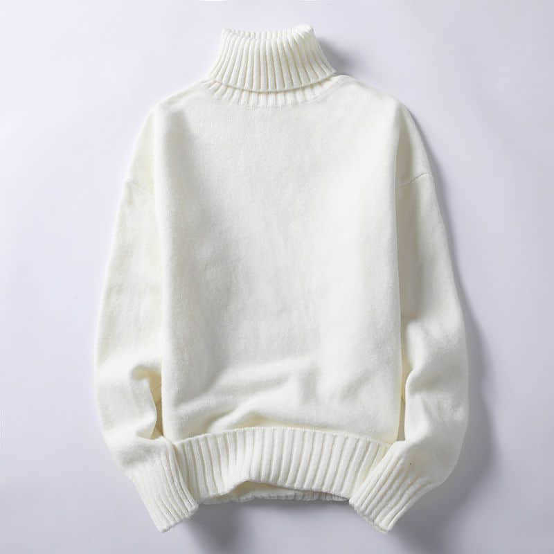 

Turn-over turtleneck sweater men thicken Korean youth pure white self-cultivation base shirt plus velvet topl 210526