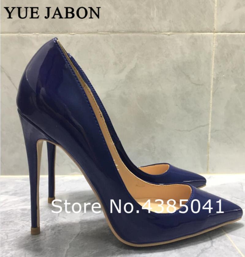

Dress Shoes YUE JABON Women Pumps 8//12cm Dark Blue Sexy Pointed Toe Thin High Heel Party Wedding Females Plus Size43, Black