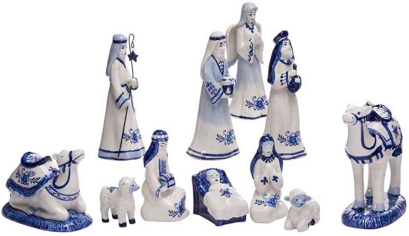 

Kurt Adler 1.97 "x 6.7" porcelain Delft Blue 11 Piece Nativity suit H1106