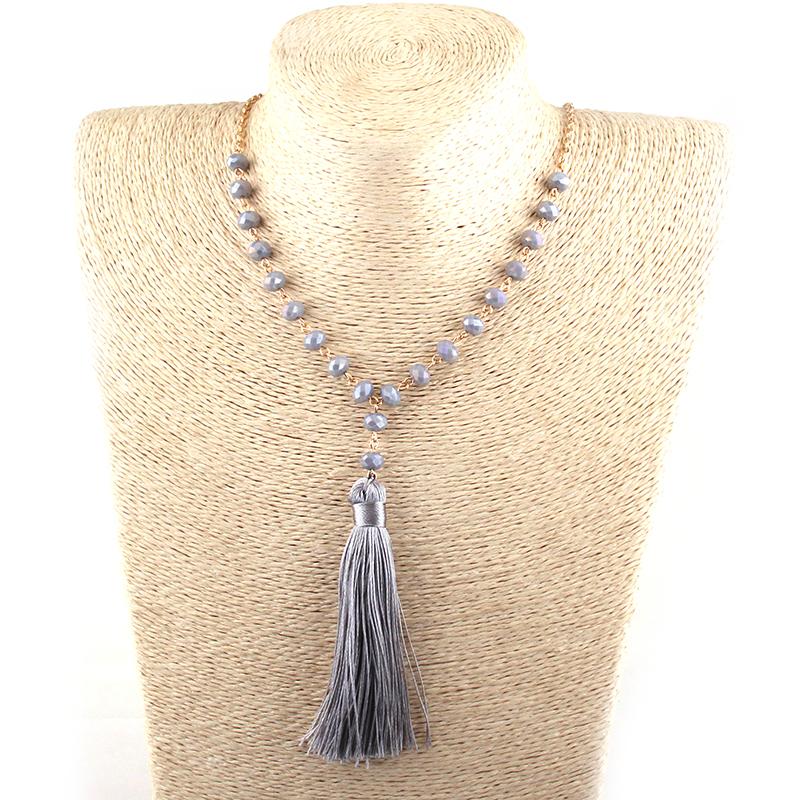 

Pendant Necklaces Fashion Bohemian Tribal Jewelry Glass Crystal Rosary Chain Thread Tassel Necklace
