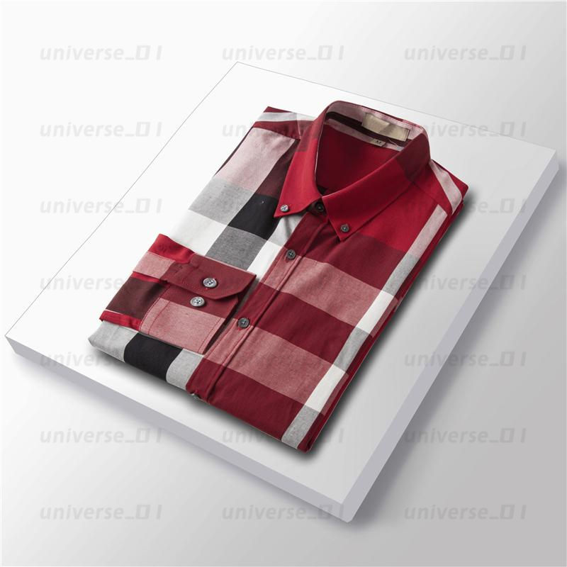 

Mens Dress Shirts Luxury Slim Silk T-shirt Long sleeve Casual business clothing plaid brand color M-3XL UB47, High quality