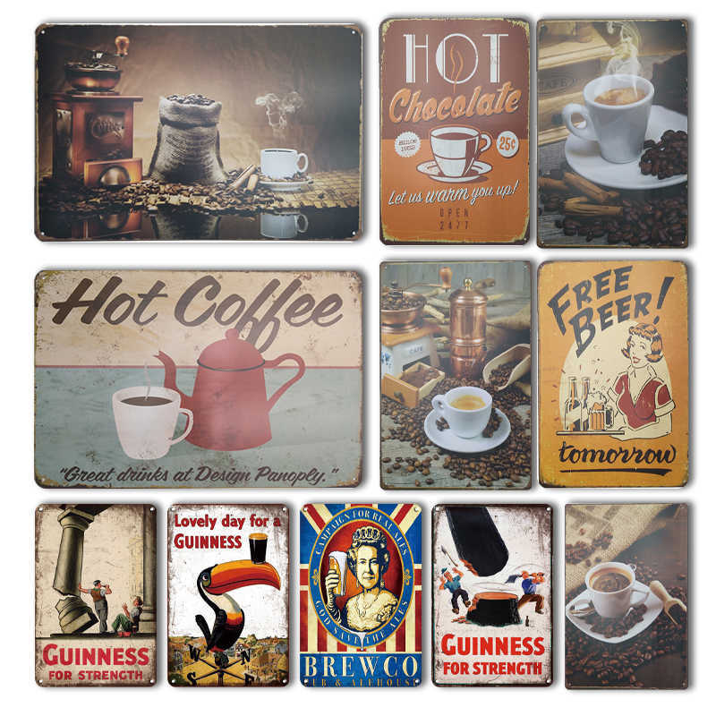 

Guinness Beer Tin Sign Vintage Coffee Maker Metal Plaque Sign Retro Coffee Bar Wall Art Painting Personalized Kitchen Room Decor