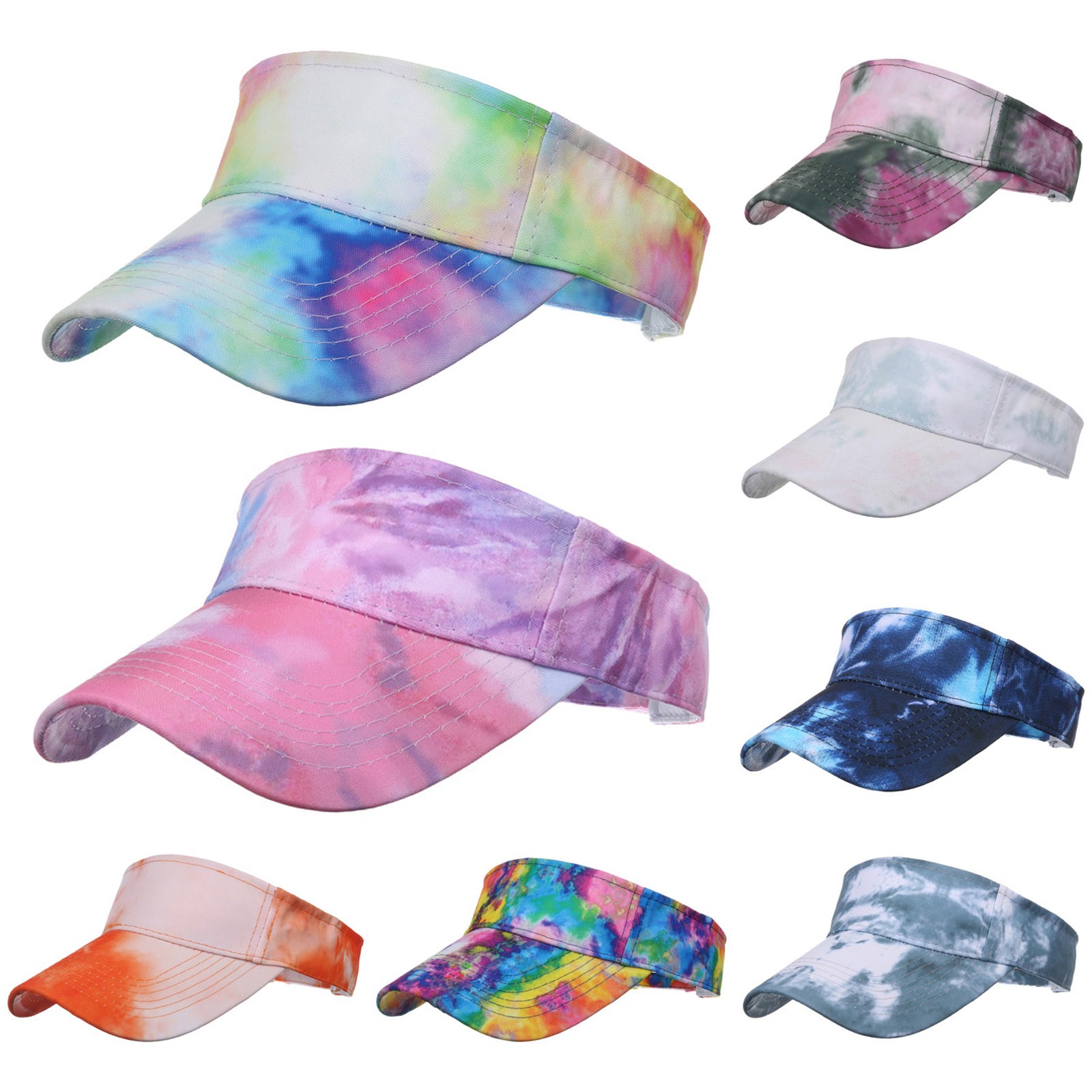 

Tie Dye Visor Hat Summer Women's Golf Sun Hats Baseball Caps Adjustable Size Beanies Beach Breathale Empty Top Sports Cap, Multi
