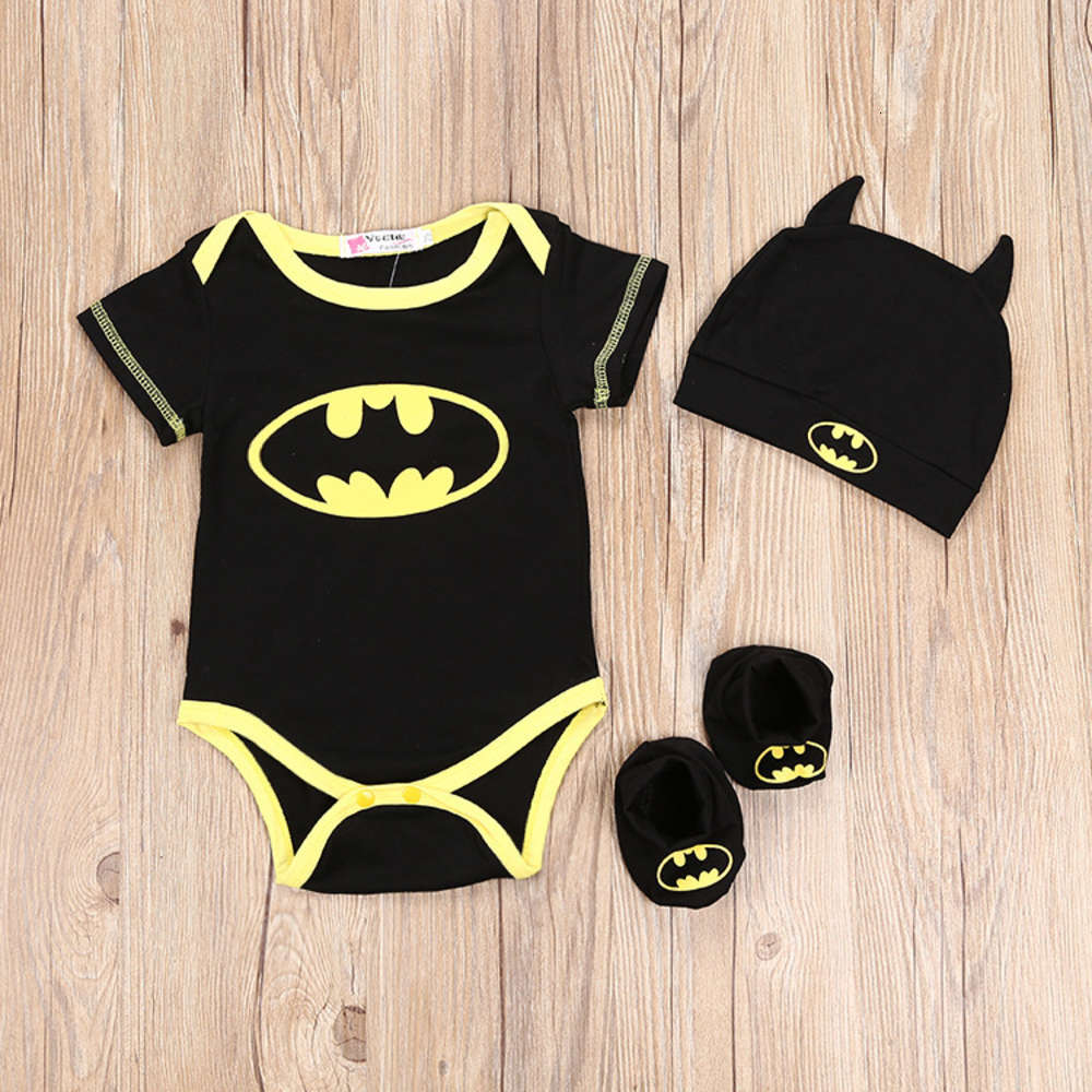 

Batman triangle climbing suit + HAT foot cover three piece children's baby clothes, White