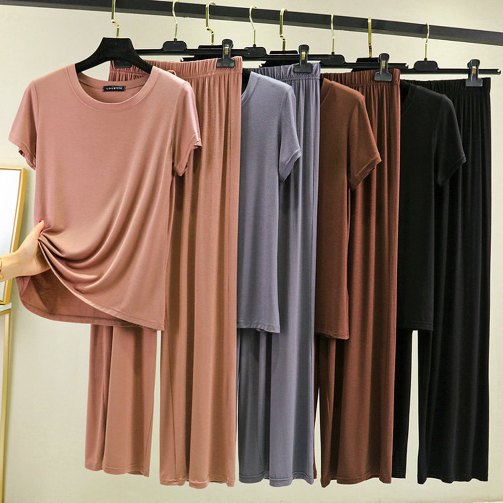 

2021 New Modal Pajama Sets Women Lounge Cute Sleepwear Short Sleeve Casual Nightwear Large Size -XXL Female PijamasFree shipping by air, Black