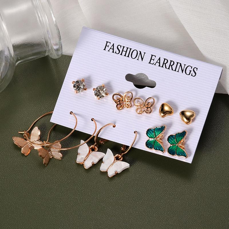 Dangle & Chandelier Korean Butterfly Earrings For Women Crystal Heart Set Gold Geometric Lovely Drop 2021 Trend Jewelr-image-704645951