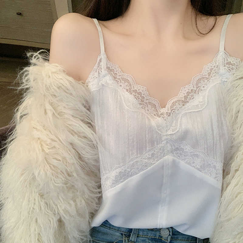 

Summer Sexy Lace Female Tank Tops Women Patchwork Velvet V Neck Womens Camisole Halte Tank Top Slim Woman Clothing Black 210604