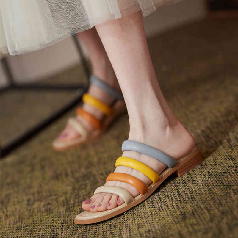 

slippers microfibre leather woman soft casual slippers breathable summer shoes handcrafted for colorful women belts bohemian slides wara, Black
