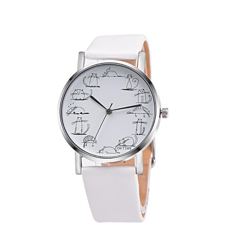 Wristwatches Women Fashion Retro Design Watch Lovely Cartoon Cat Leather Band Analog Alloy Quartz Wrist Montre Femme-image-719756295