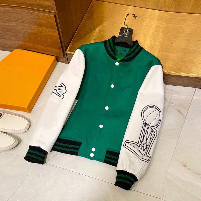 

21ss new Sleeve LEATHER BASKETBALL JACKET winter Designer Puffer Jackets Mens suit Fashion Thick Active Casual sportswear wool fabric Coat Women green clothes, Shipping supplement